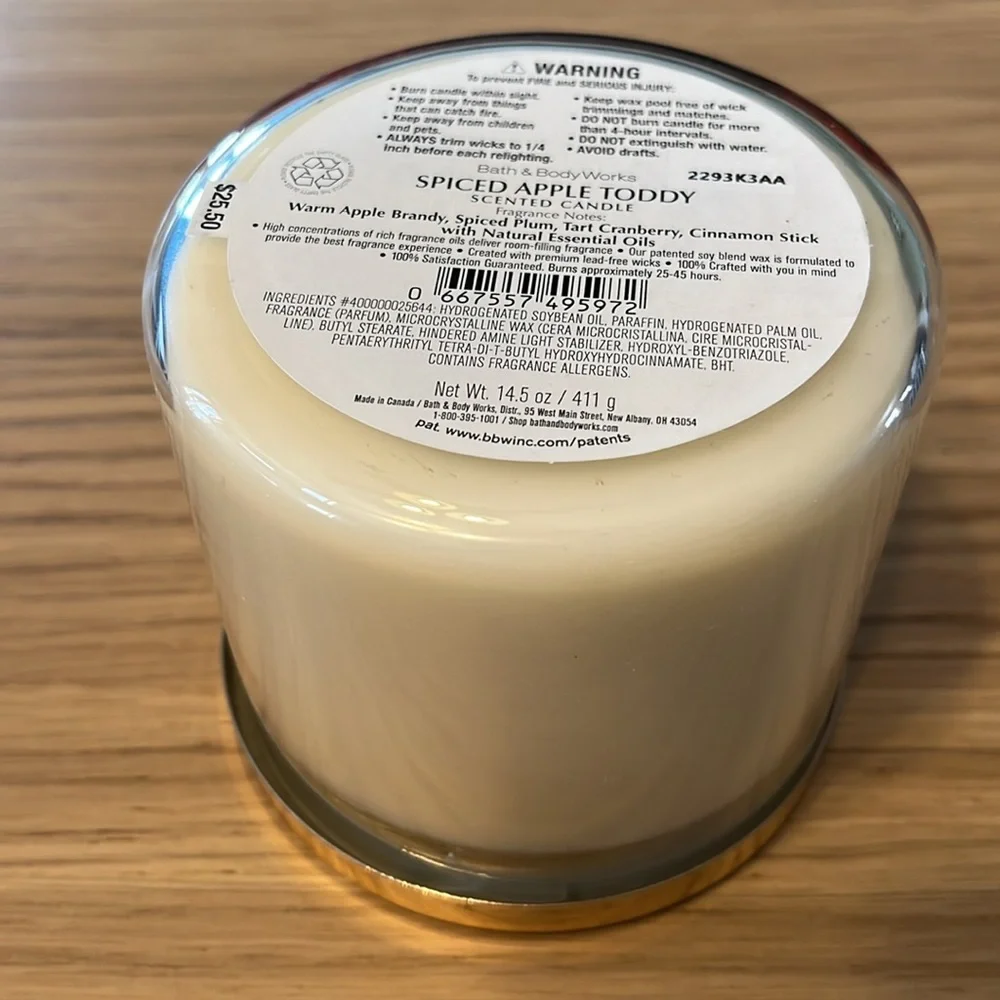 Bath & Body Works 3 Wick Candle. Spiced Apple Toddy.